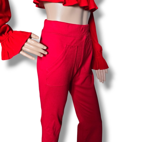 Like New ❤️ Maeve by Anthropologie Red Knit Flared Leg High Waist Pants - Picture 5 of 16